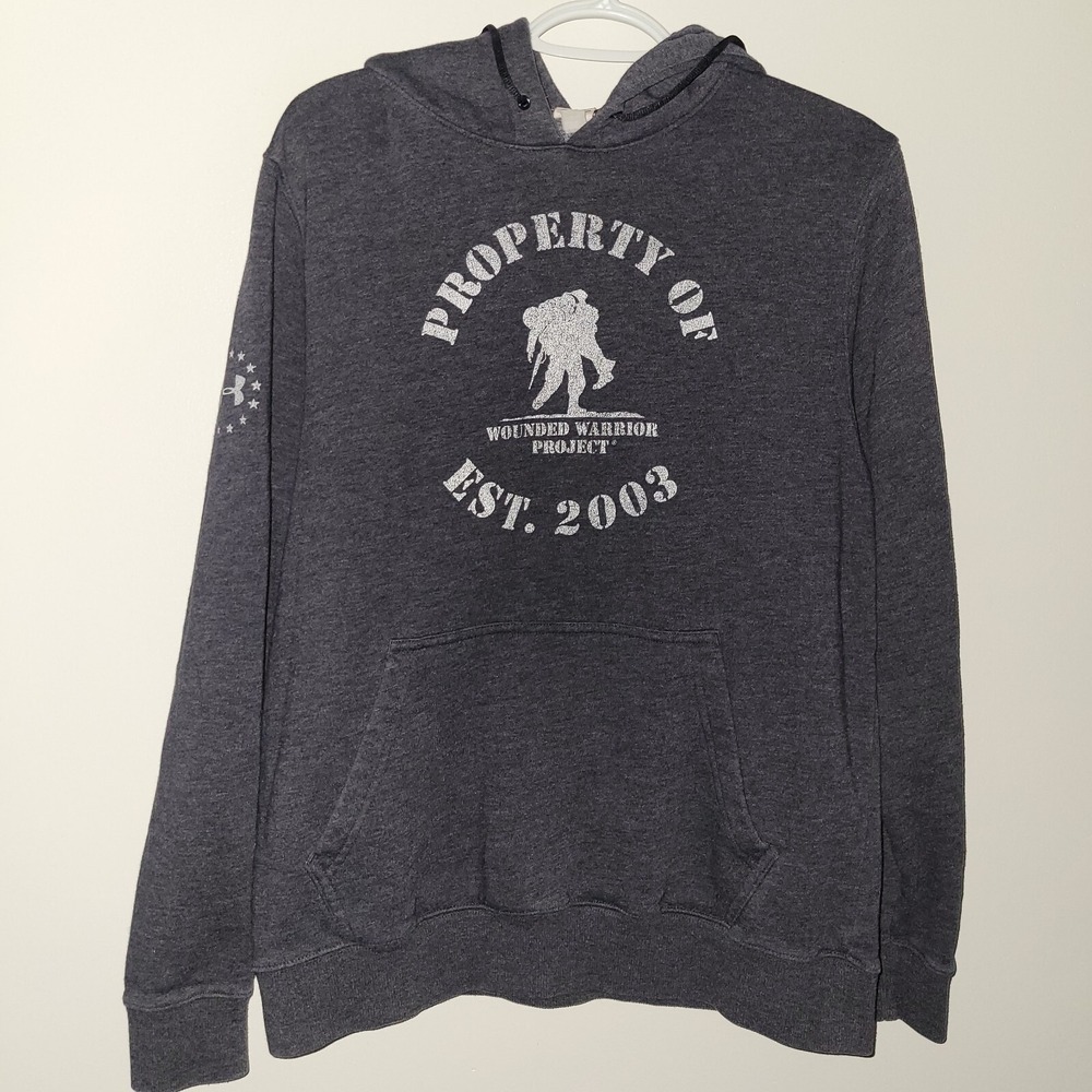 Under Armour Wounded Warrior Project Hoodie Men Size Medium Gray Pockets Hooded